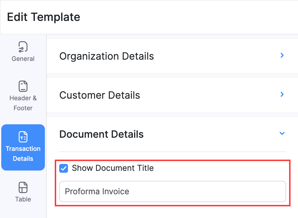 Enter 'Proforma Invoice' as the document's title
