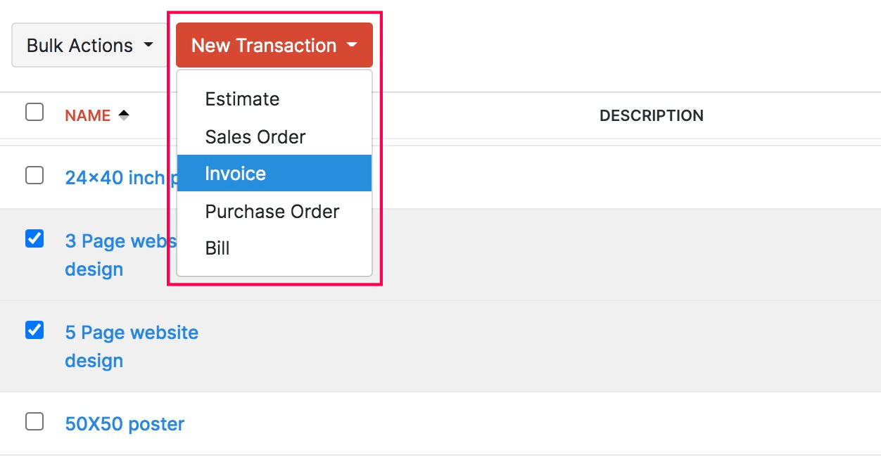 Create invoice from items