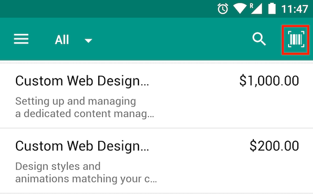Barcode button android app