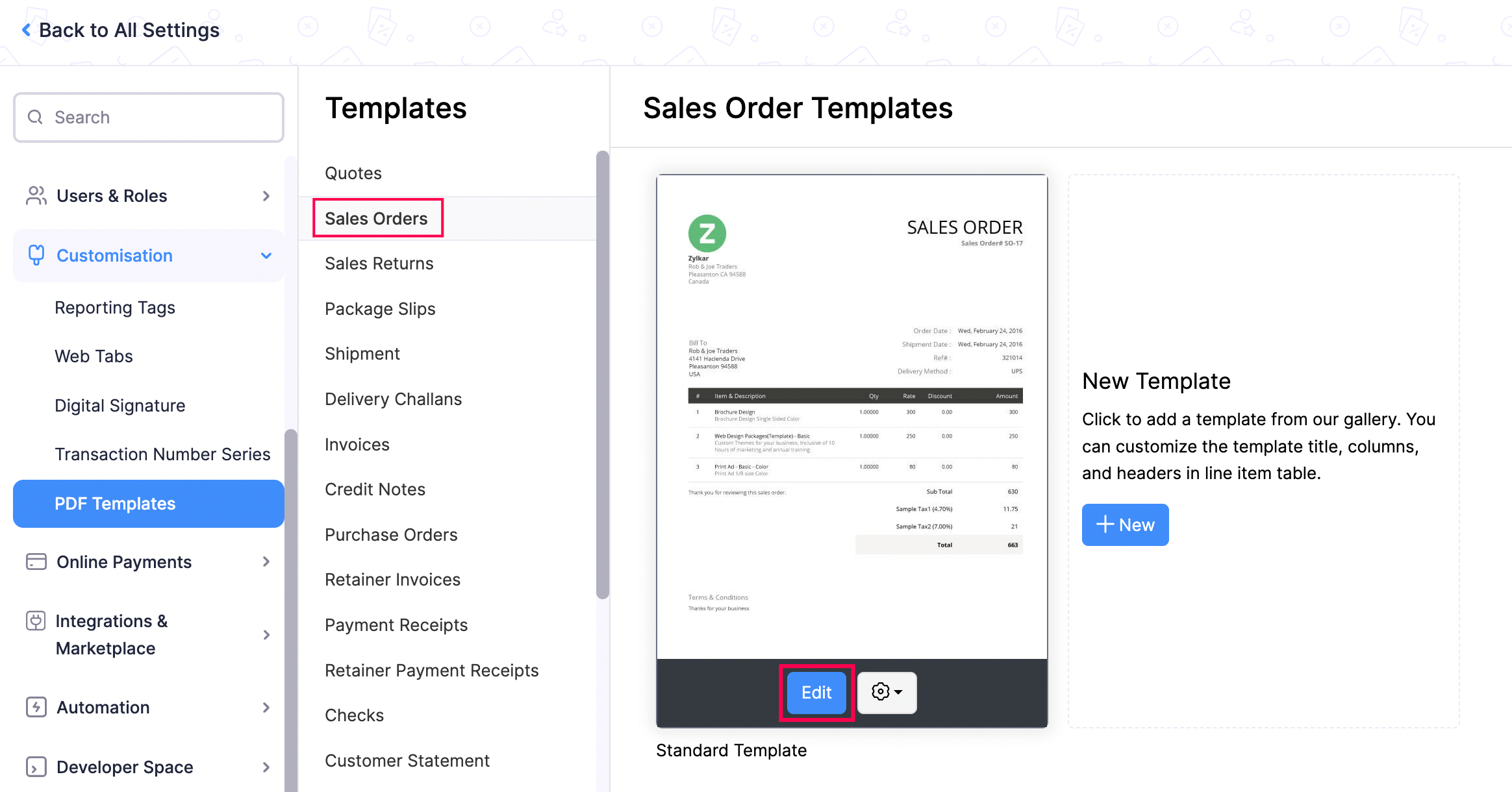 Edit Button on Sales Order PDF Template