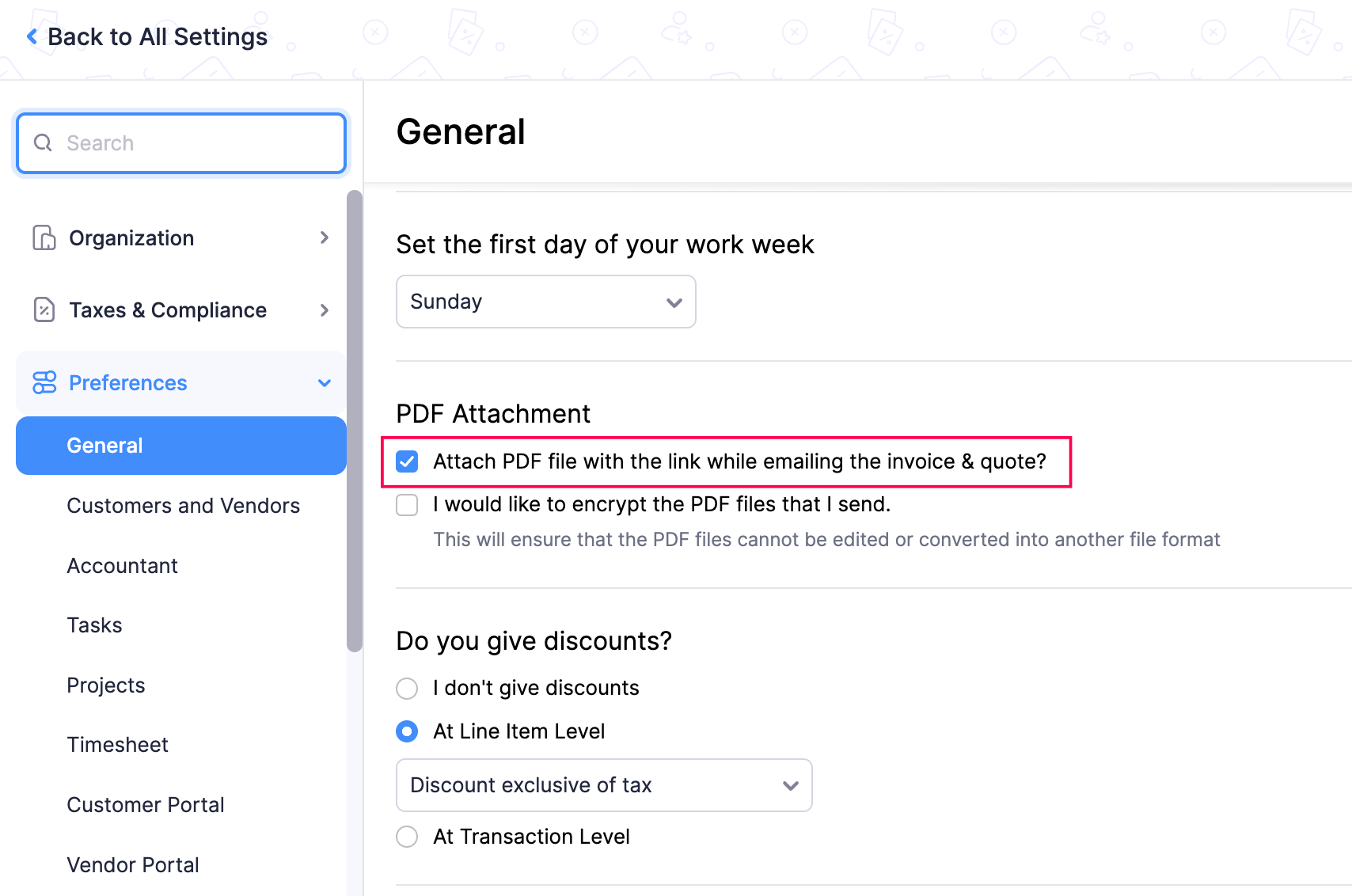 PDF Attachment Settings for Quotes and Invoices in Zoho Books