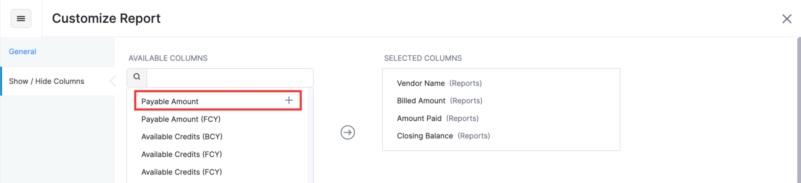 Click + next to Payable Amount