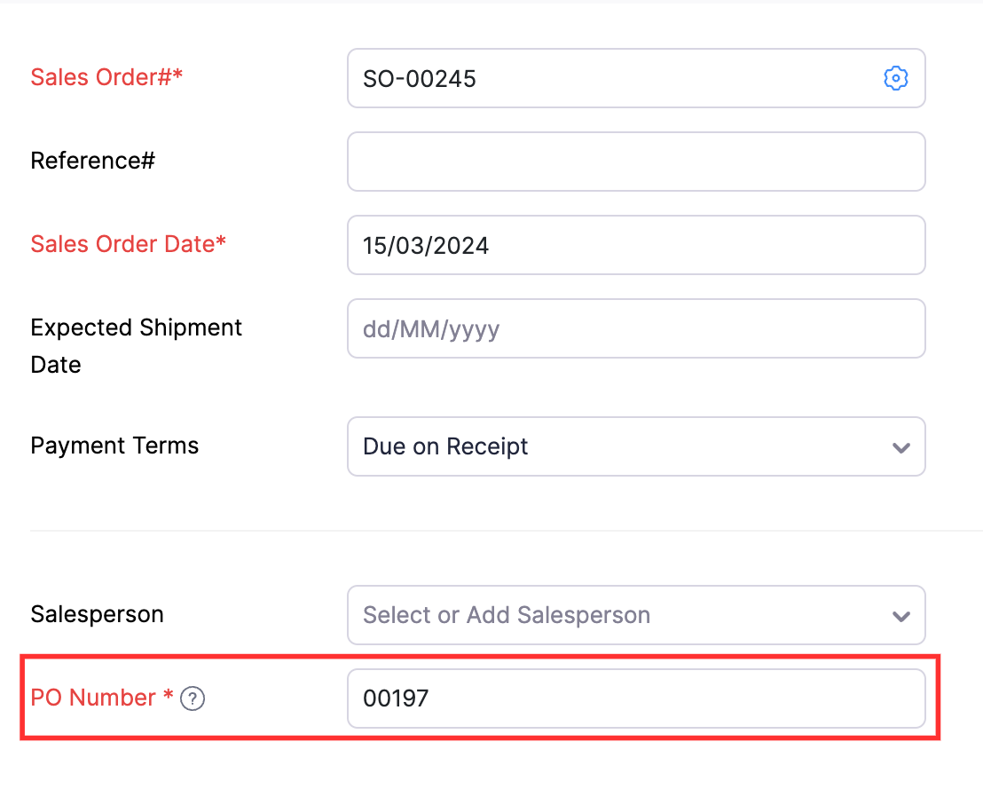 PO Number custom field in a sales order