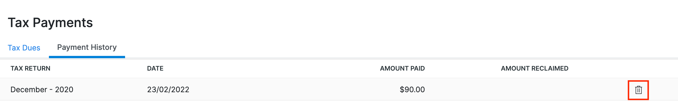 Delete Tax Payment