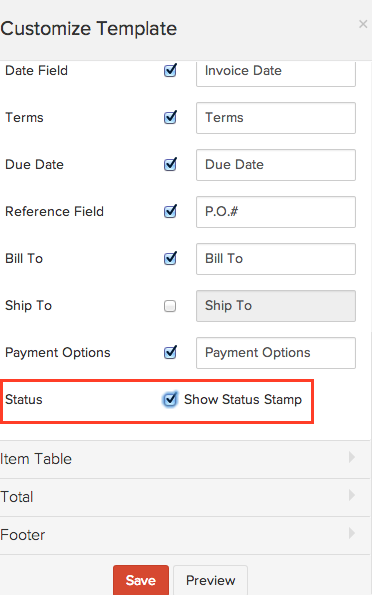 Invoice status stamp