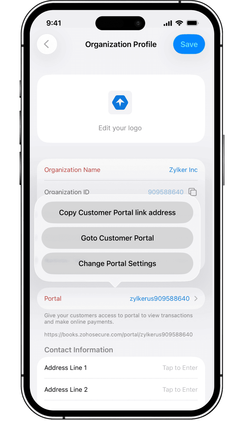 Client portal in Android app
