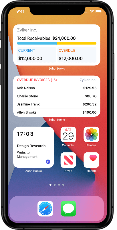 Home Screen Widget - iOS Accounting App for Small Business | Zoho Books