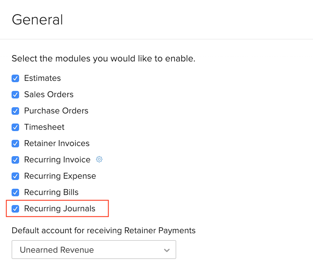Enable Recurring Journals