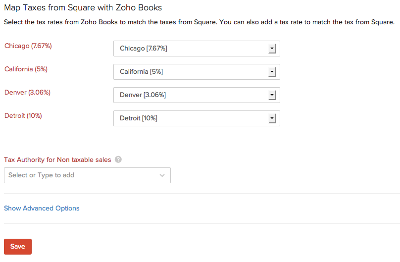 Tax mapping for Zoho Books with Square
