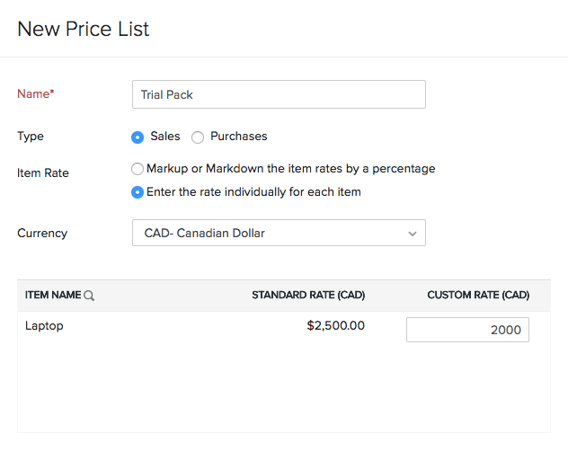New Price List