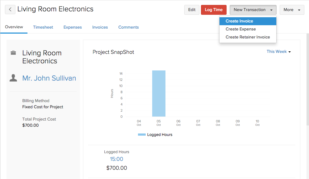 Retainer to Invoice Project
