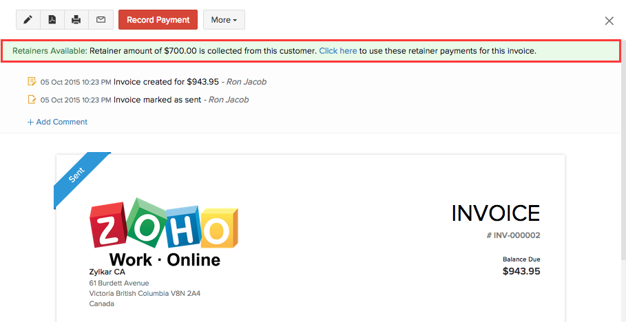 Multiple Retainer to Invoice