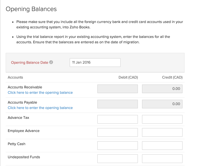 Opening Balances Help Zoho Books