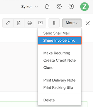 Sharing an invoice Link