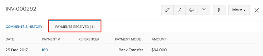 Payments Received Tab
