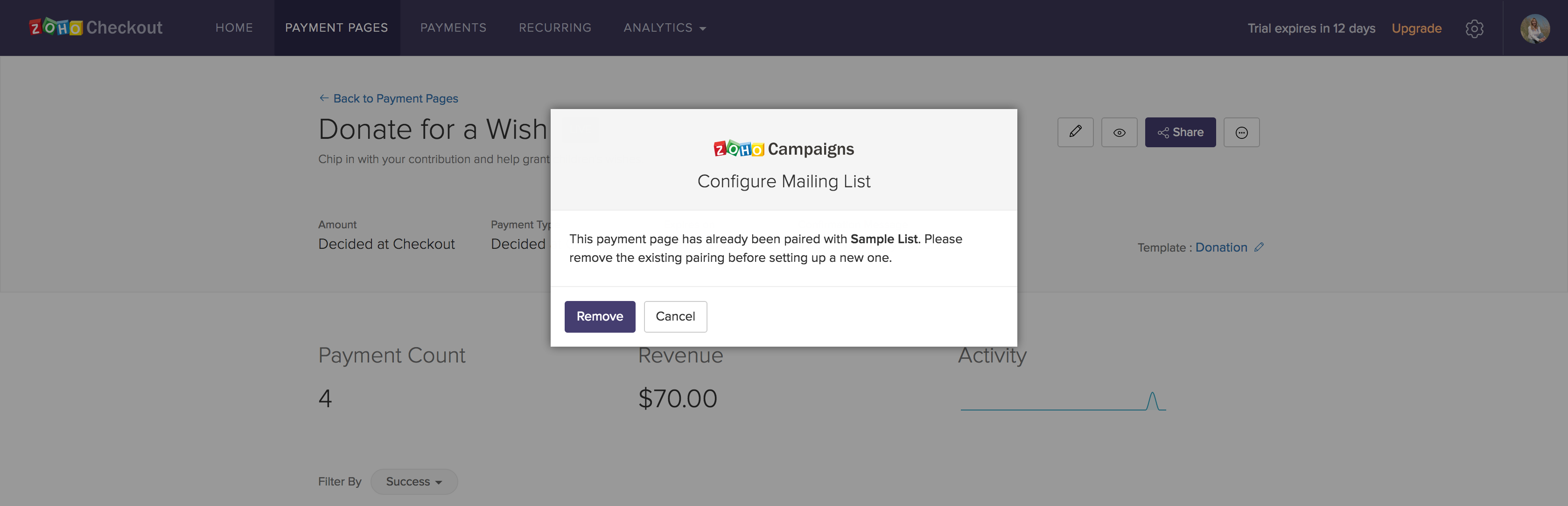 Removing existing Campaigns mailing list