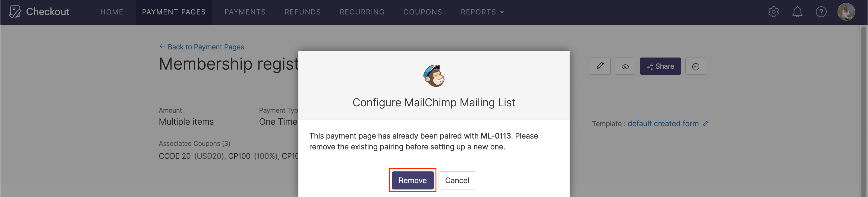 Removing existing mailing list image