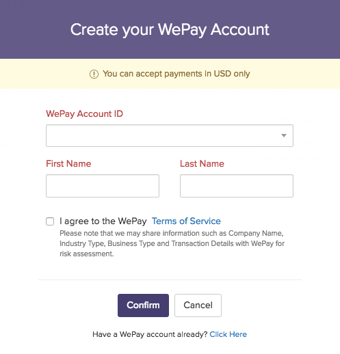 WePay account creation