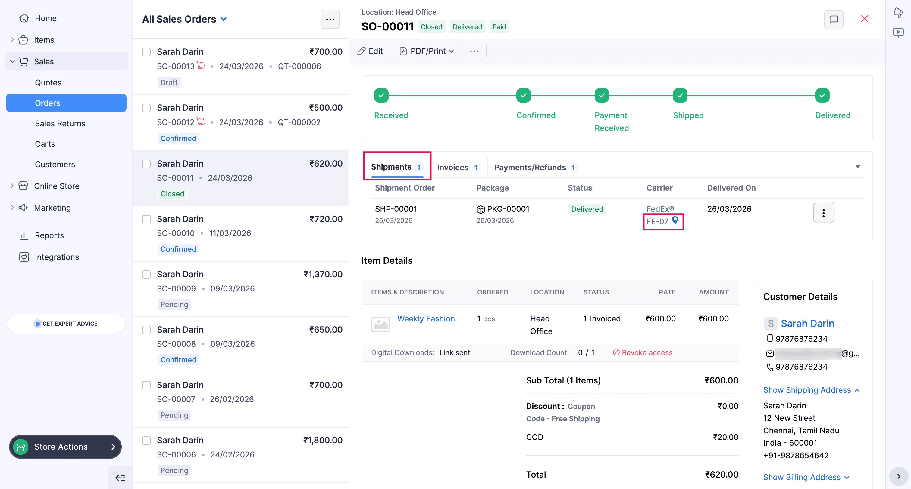 Shipment Tracking Details