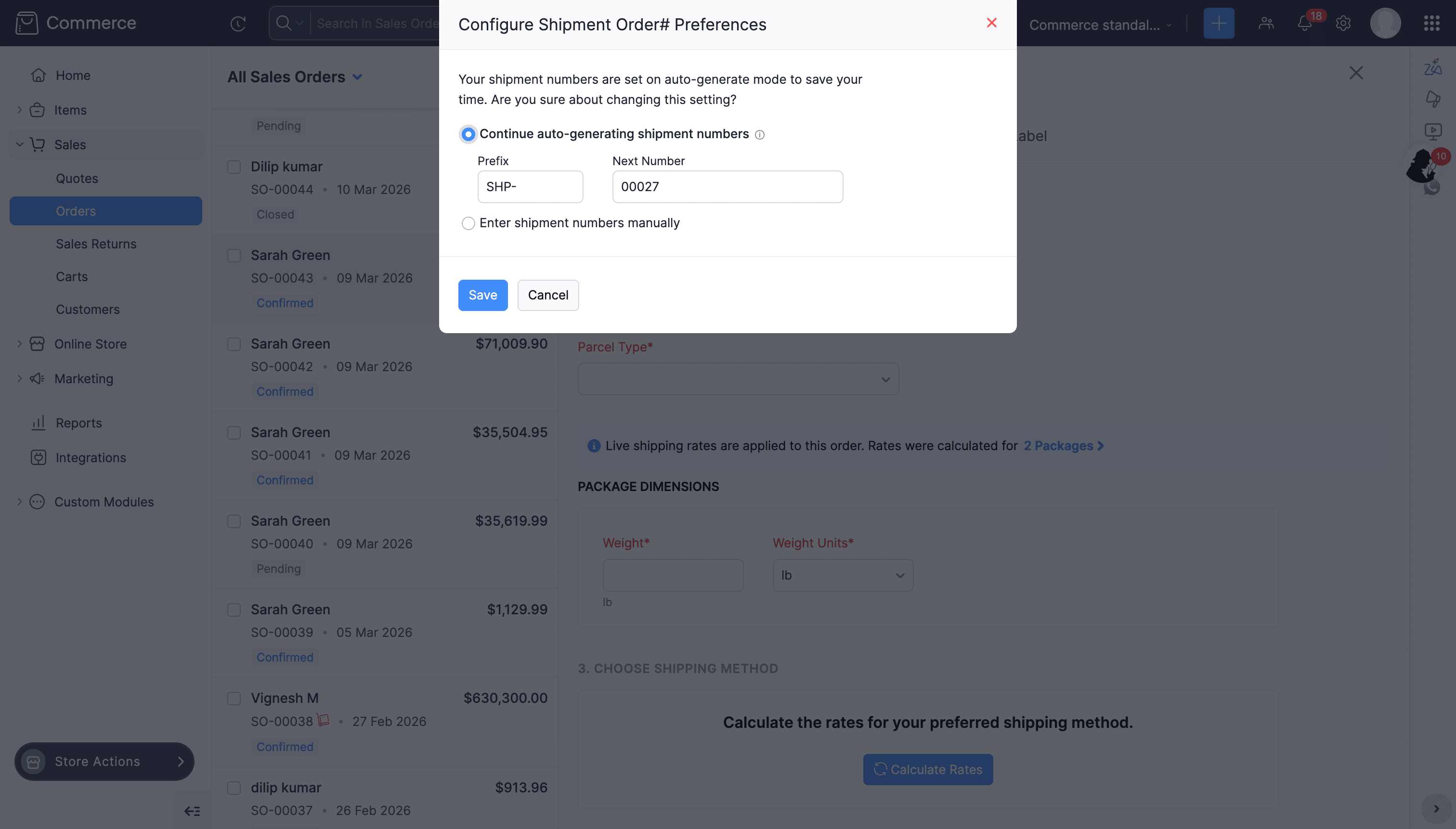 Select parcel type