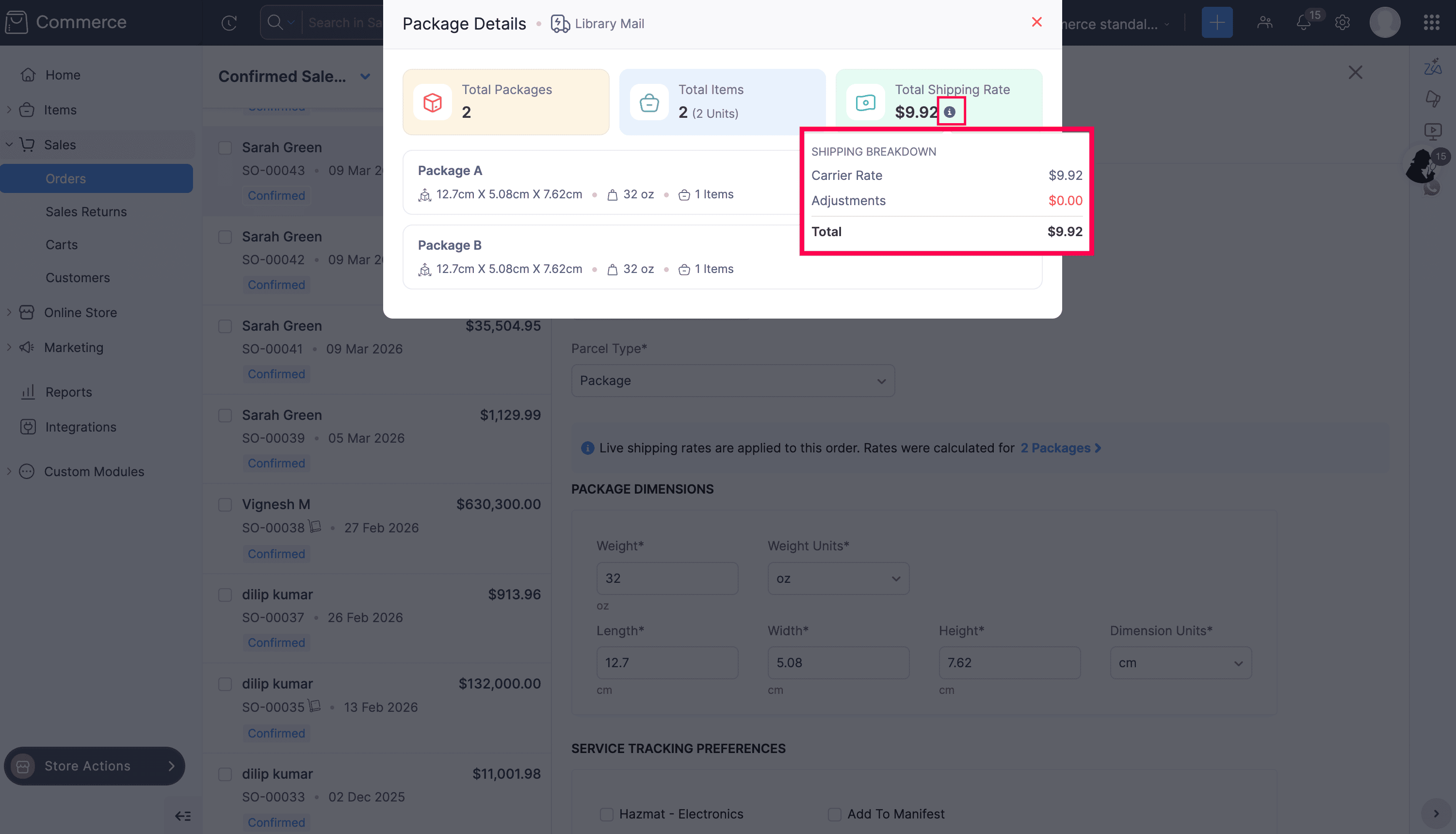 Shipping rate breakdown