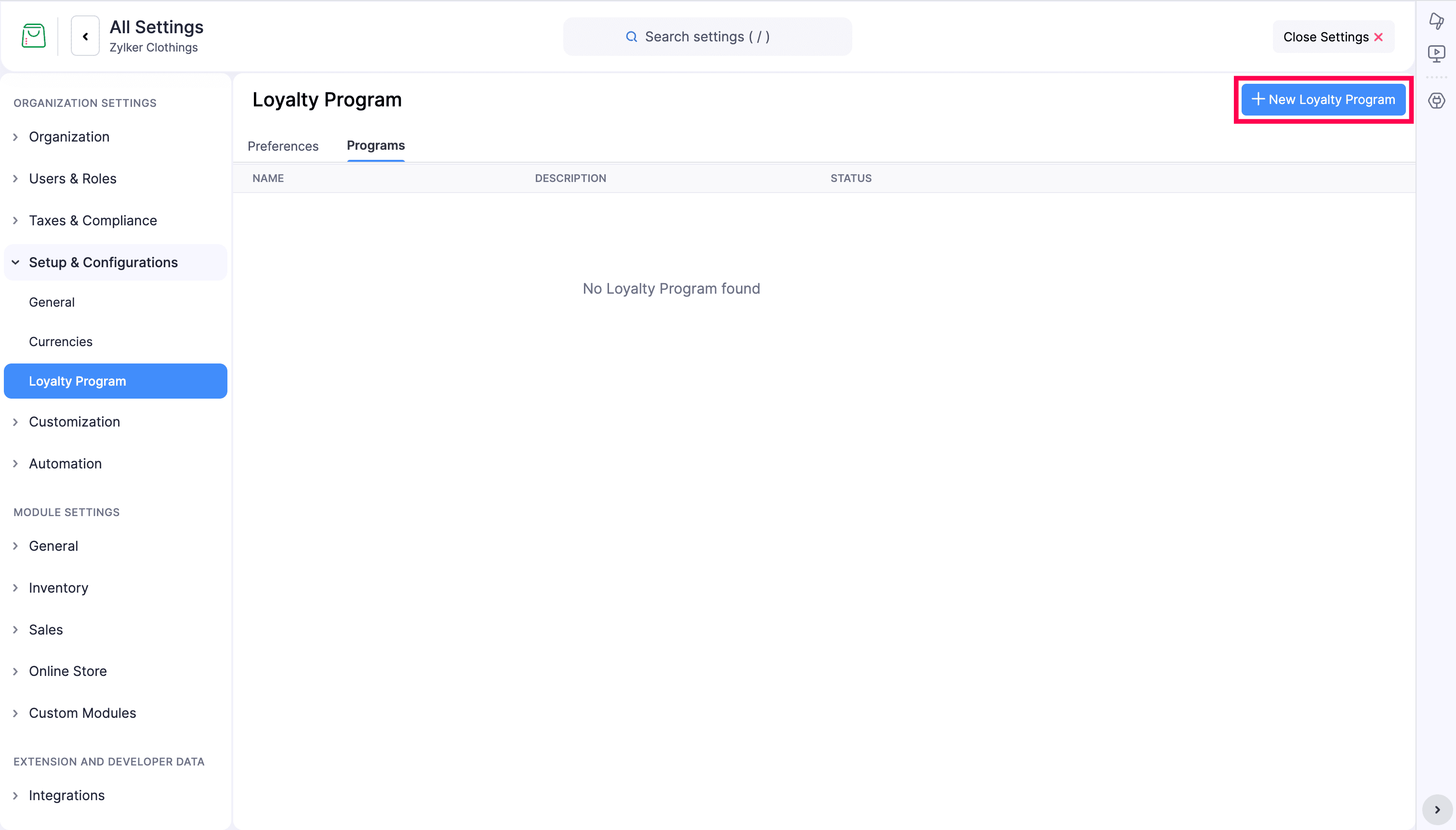 New Loyalty Program tab