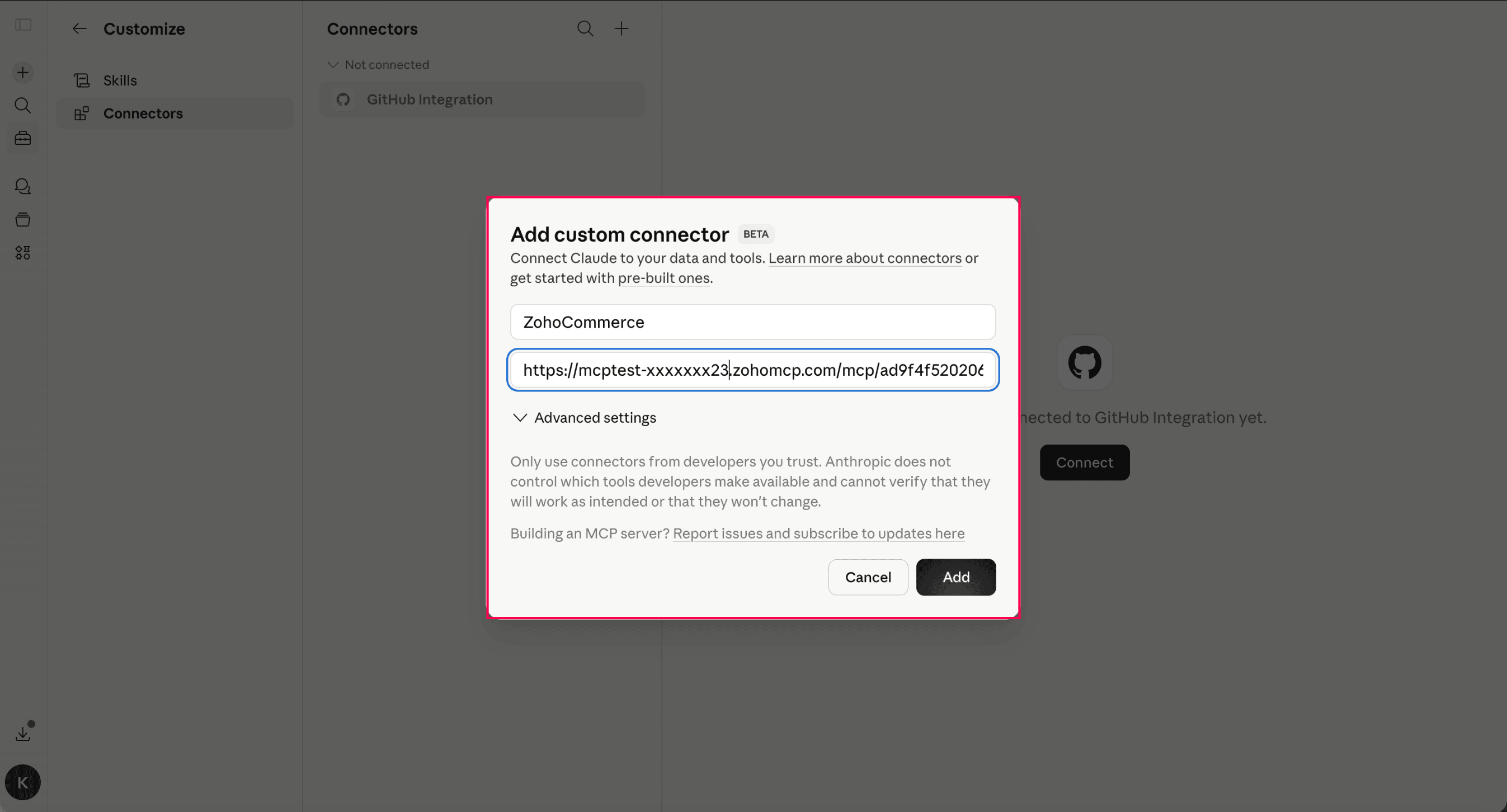 Add Custom Connector