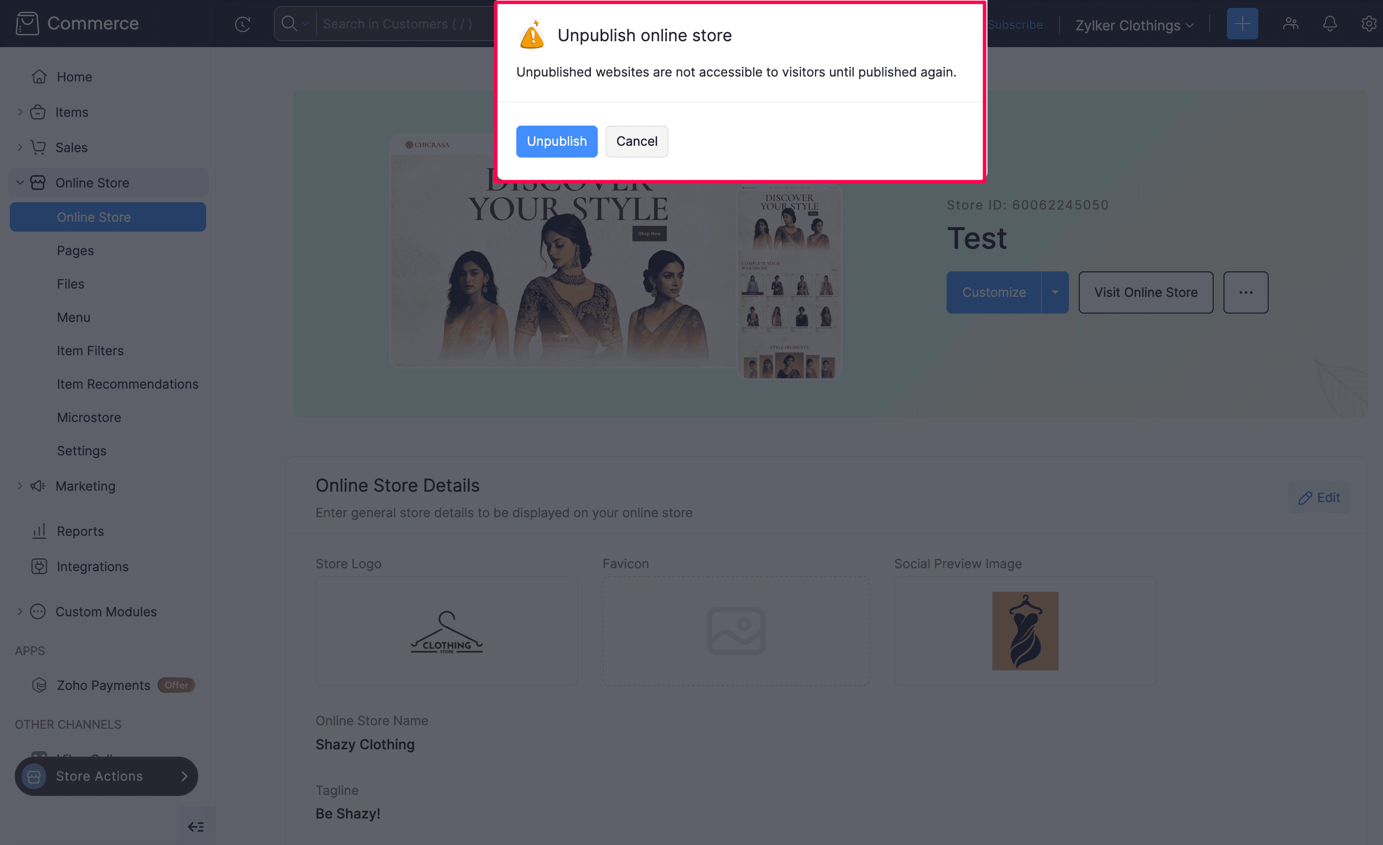 Unpublish Online Store
