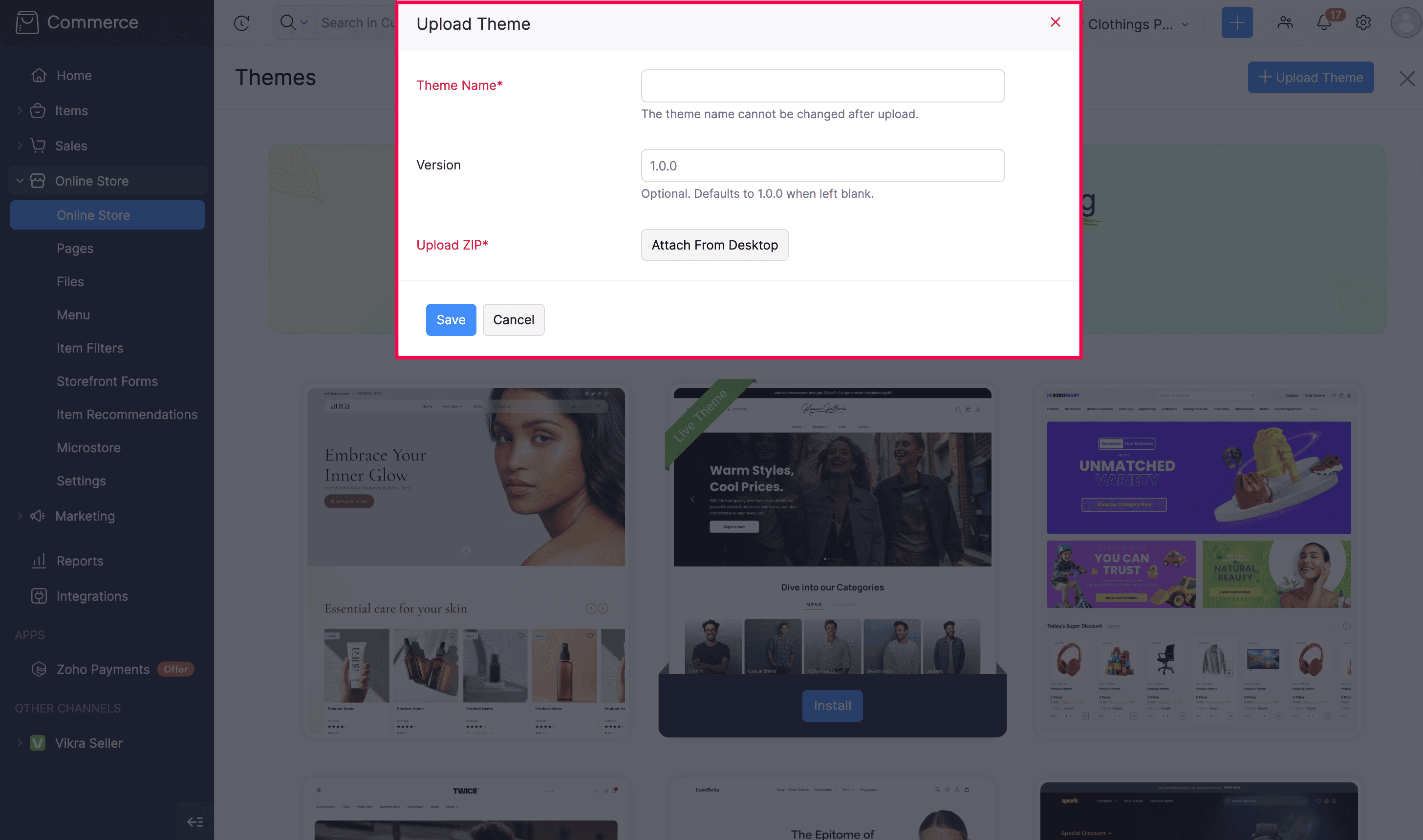 Upload Theme Popup