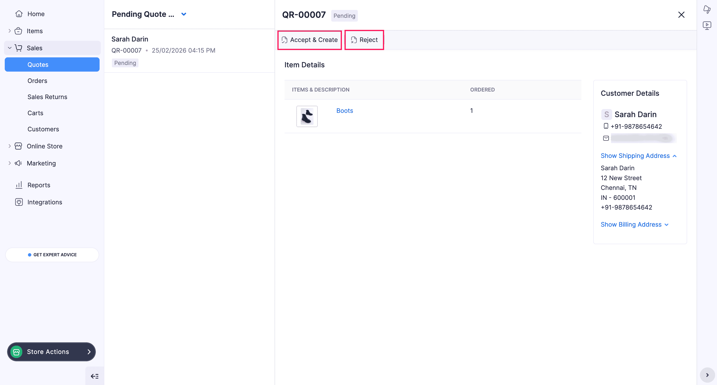 Accept or reject quote request