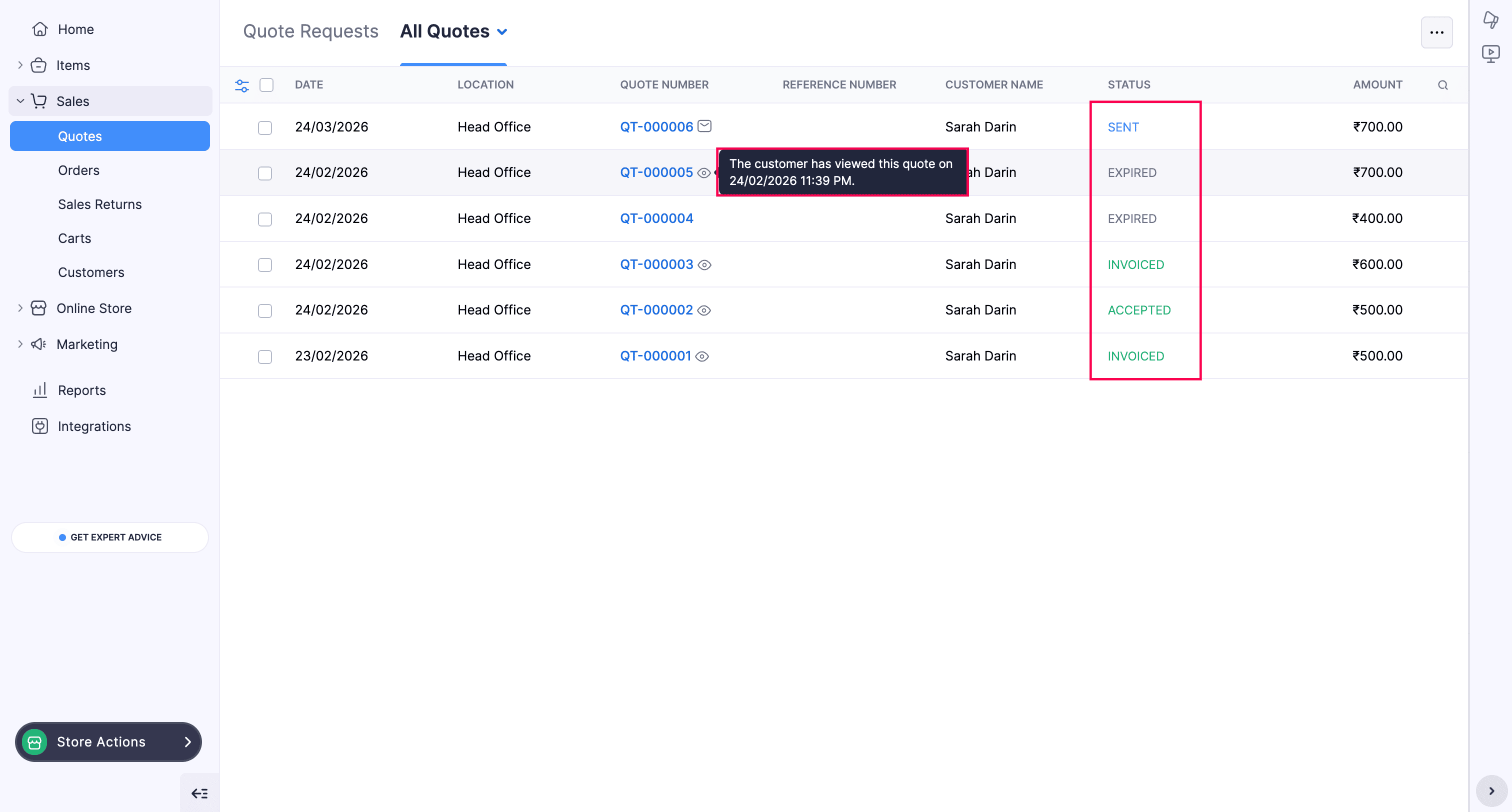 All Quotes with Accepted and Declined status