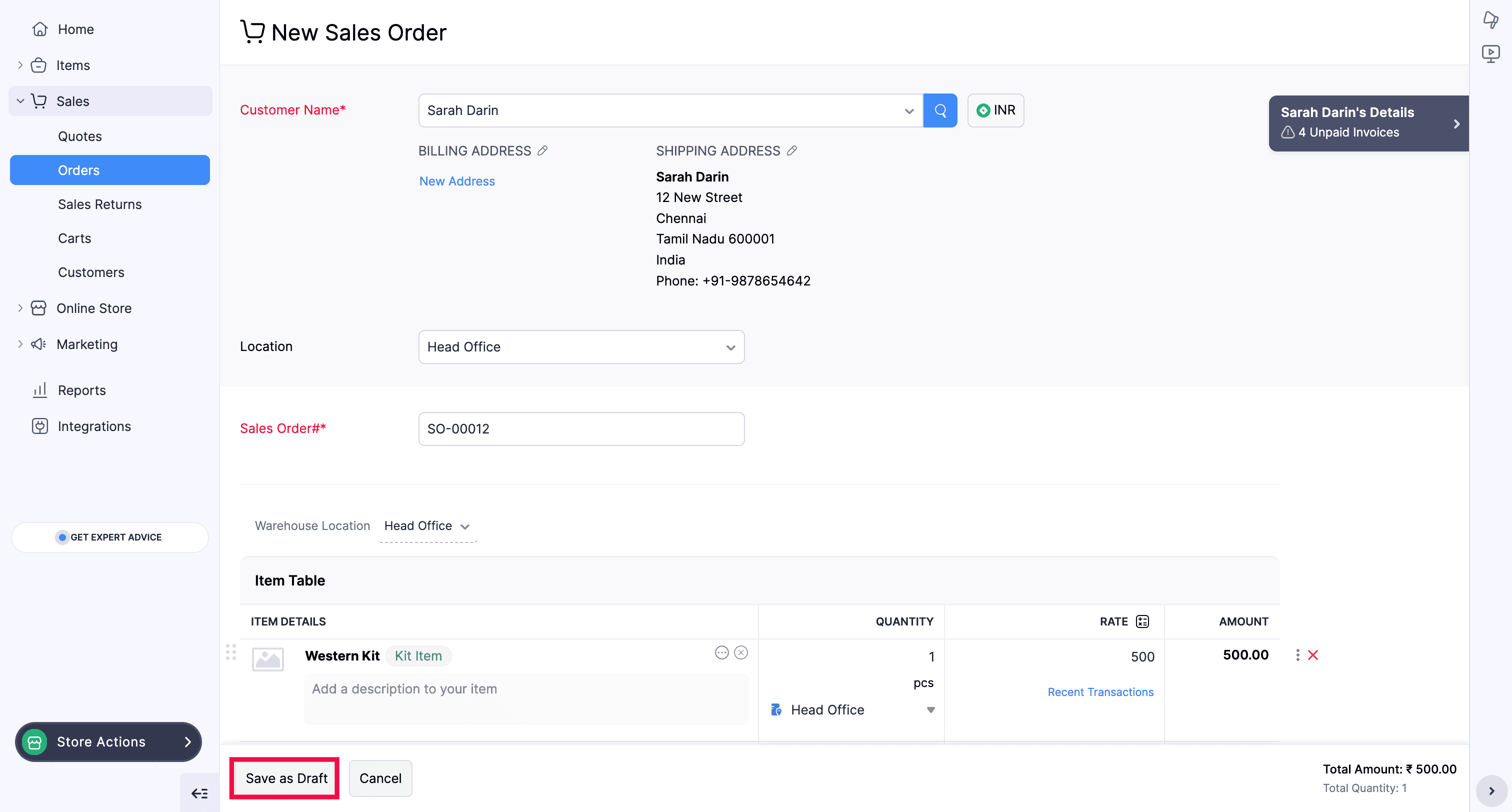 New Sales Order creation