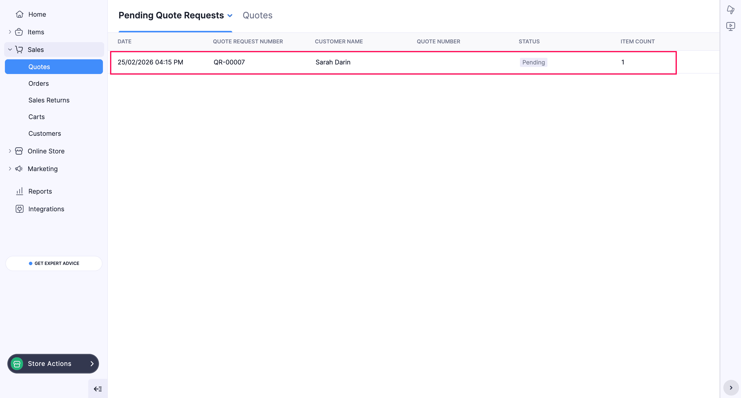 Pending Quote Requests and Quotes tabs