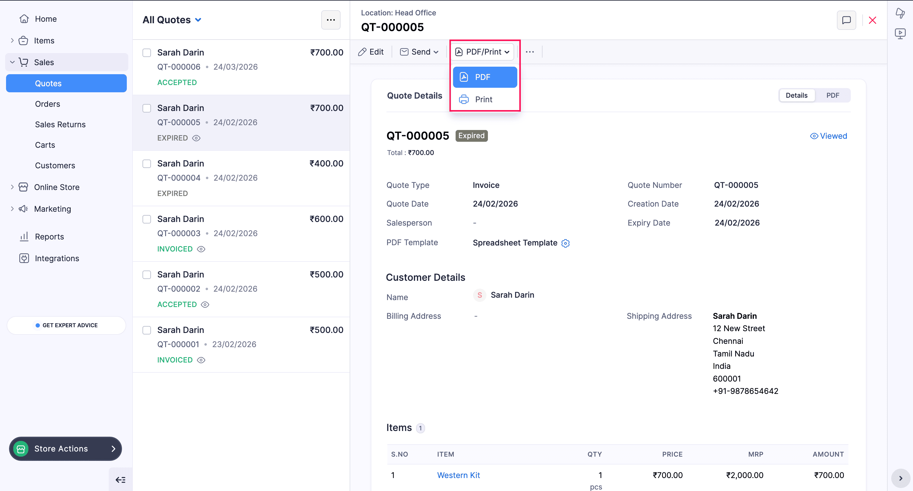 Print or download quote as PDF