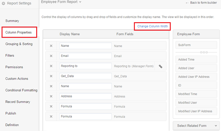 Set Column Widths Help Zoho Creator