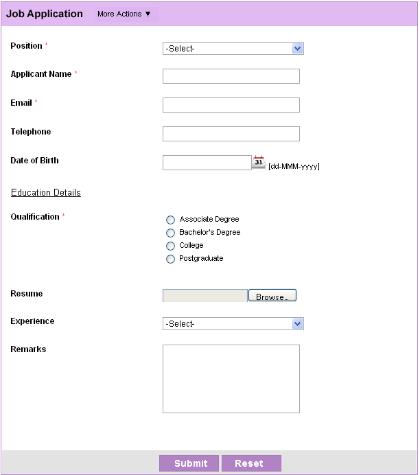 how to create application form using html