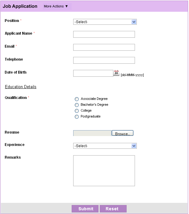 Job Application Form Job Application Form