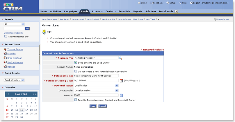 CRM Screenshots Tour - Zoho CRM