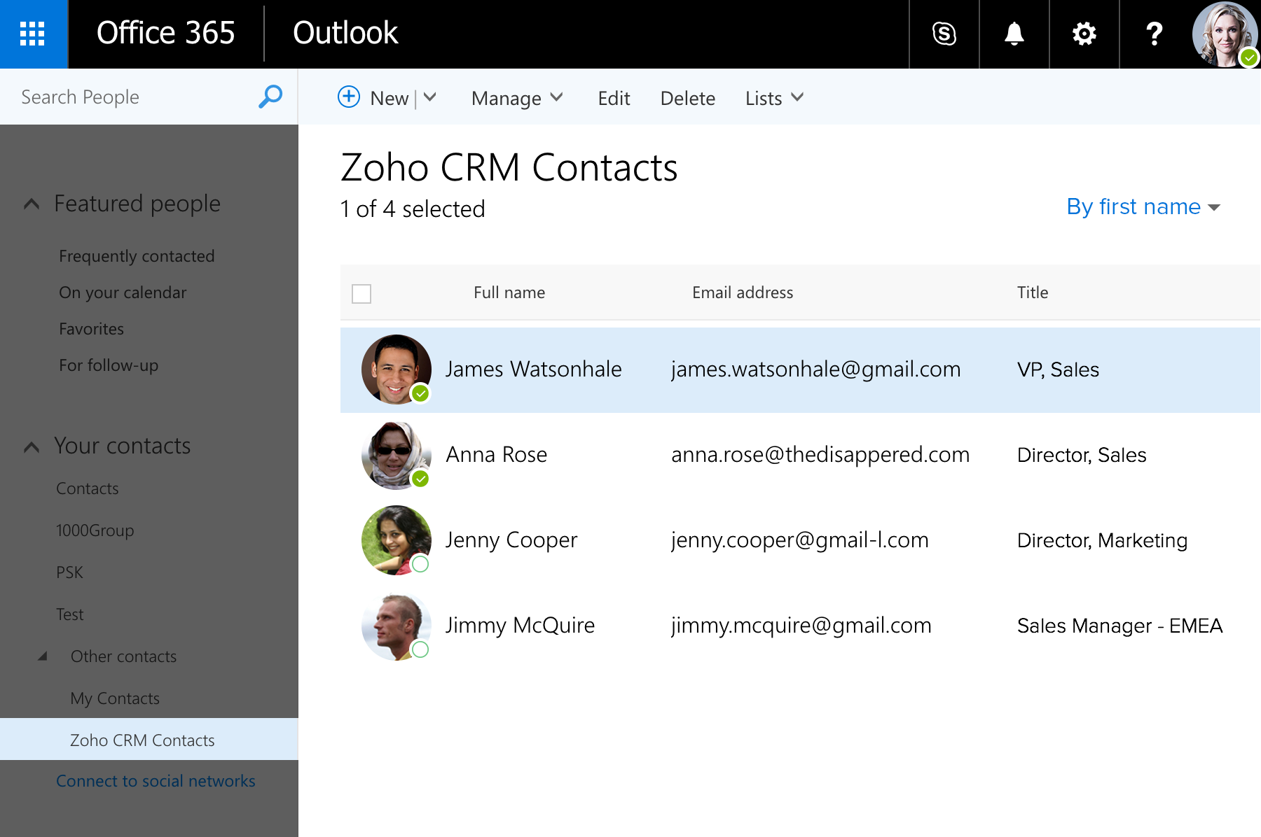 office 365 contacts integration with crm