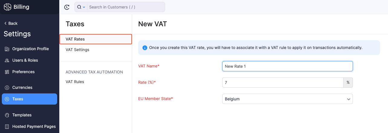Create a VAT Rate