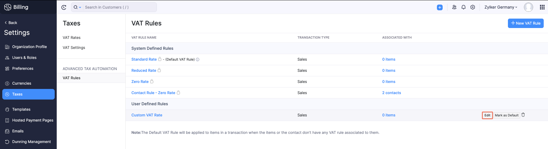 Edit VAT Rule