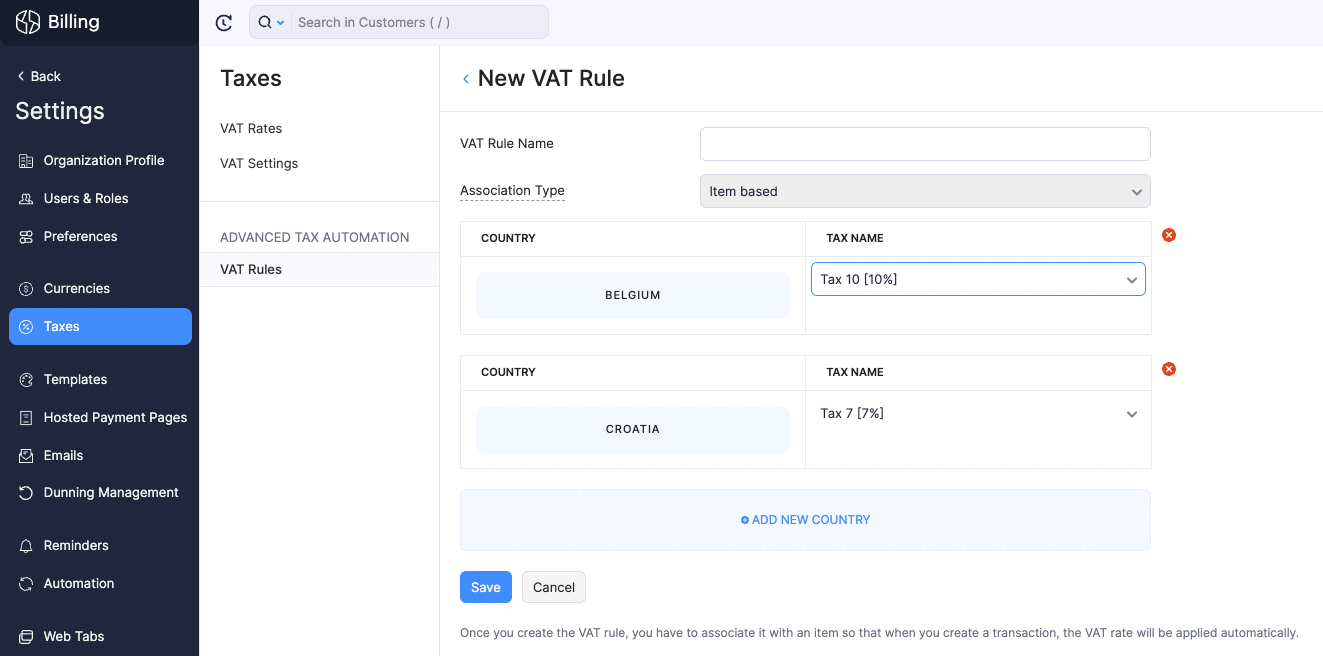 Setup New VAT Rule