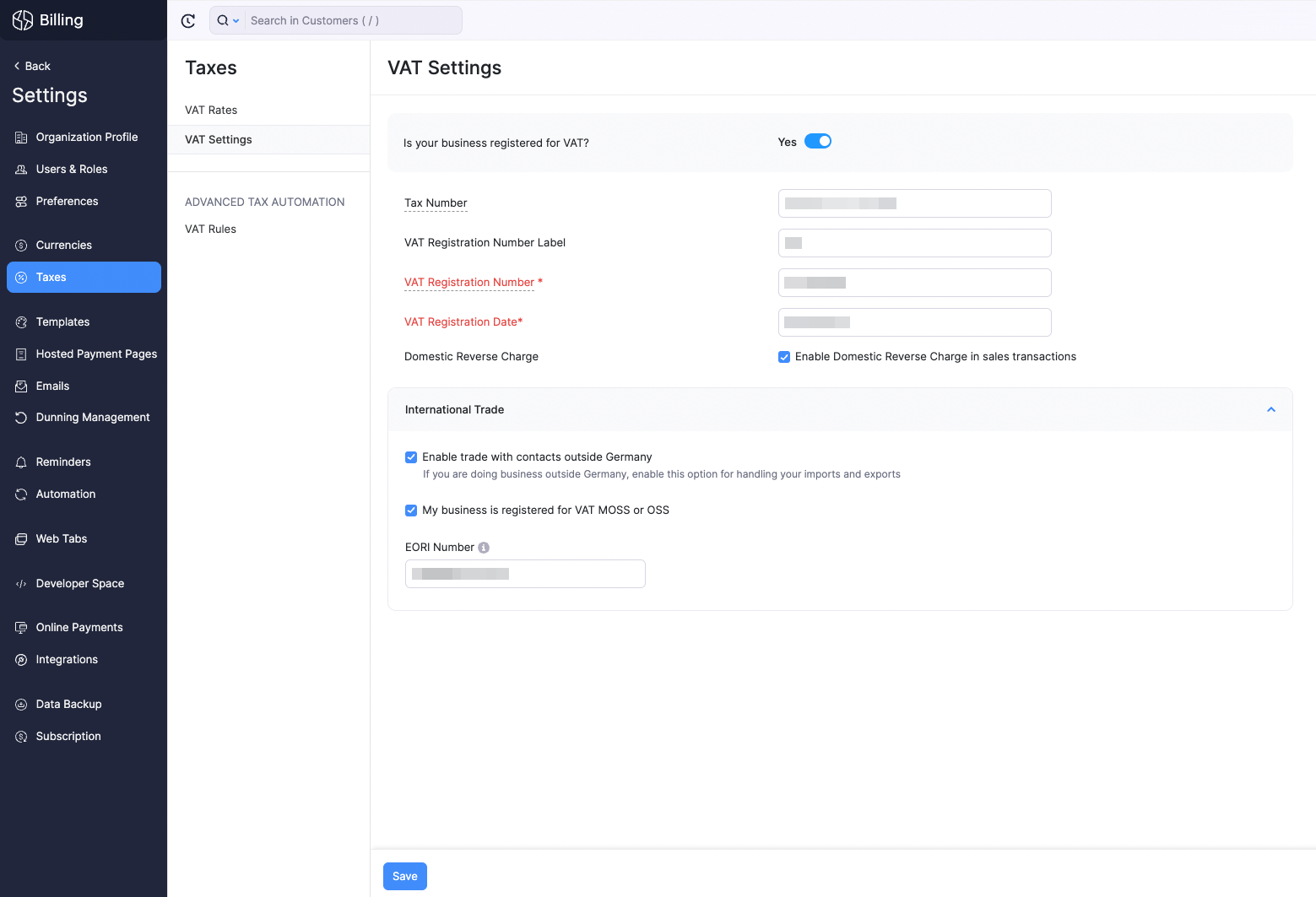 Vat Settings