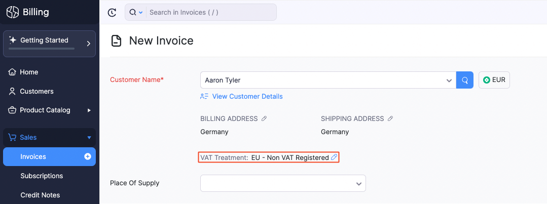 Non Vat Registered in Transaction Creation