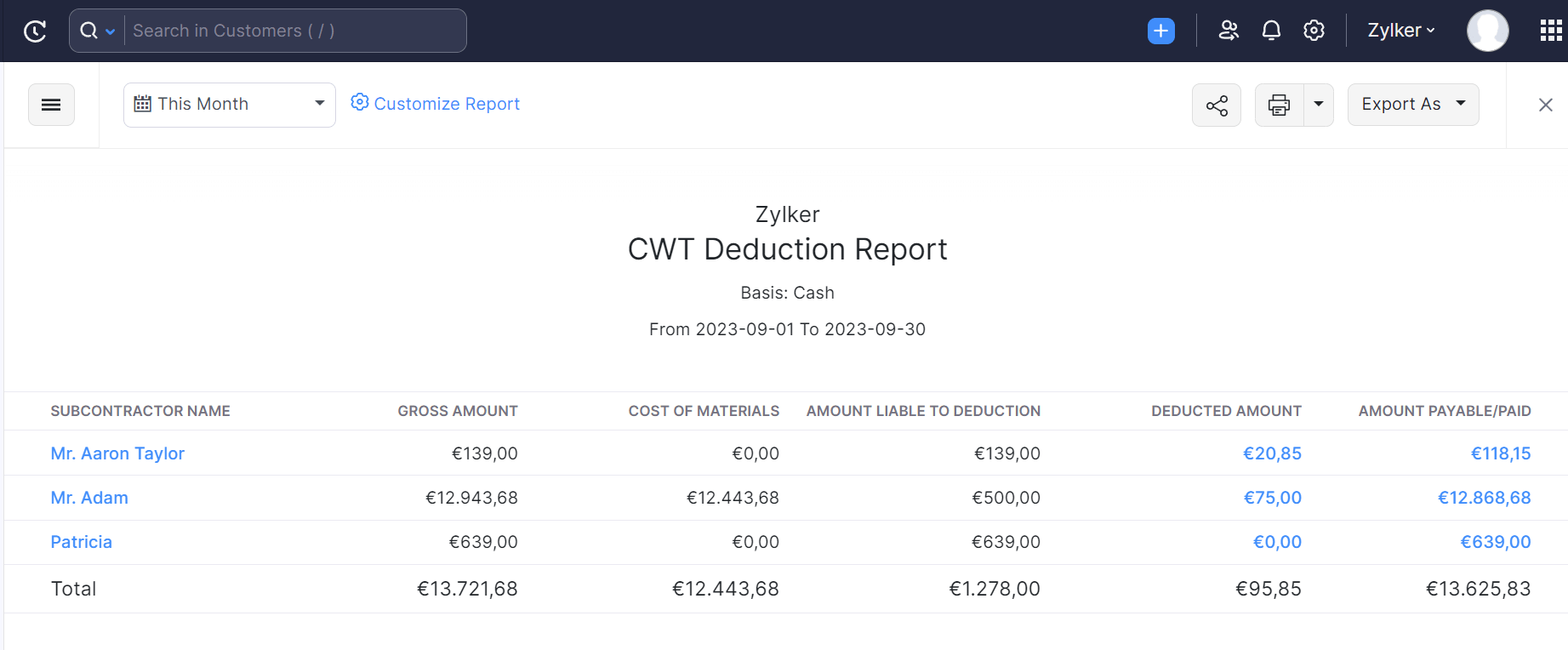 CWT Deduction Report