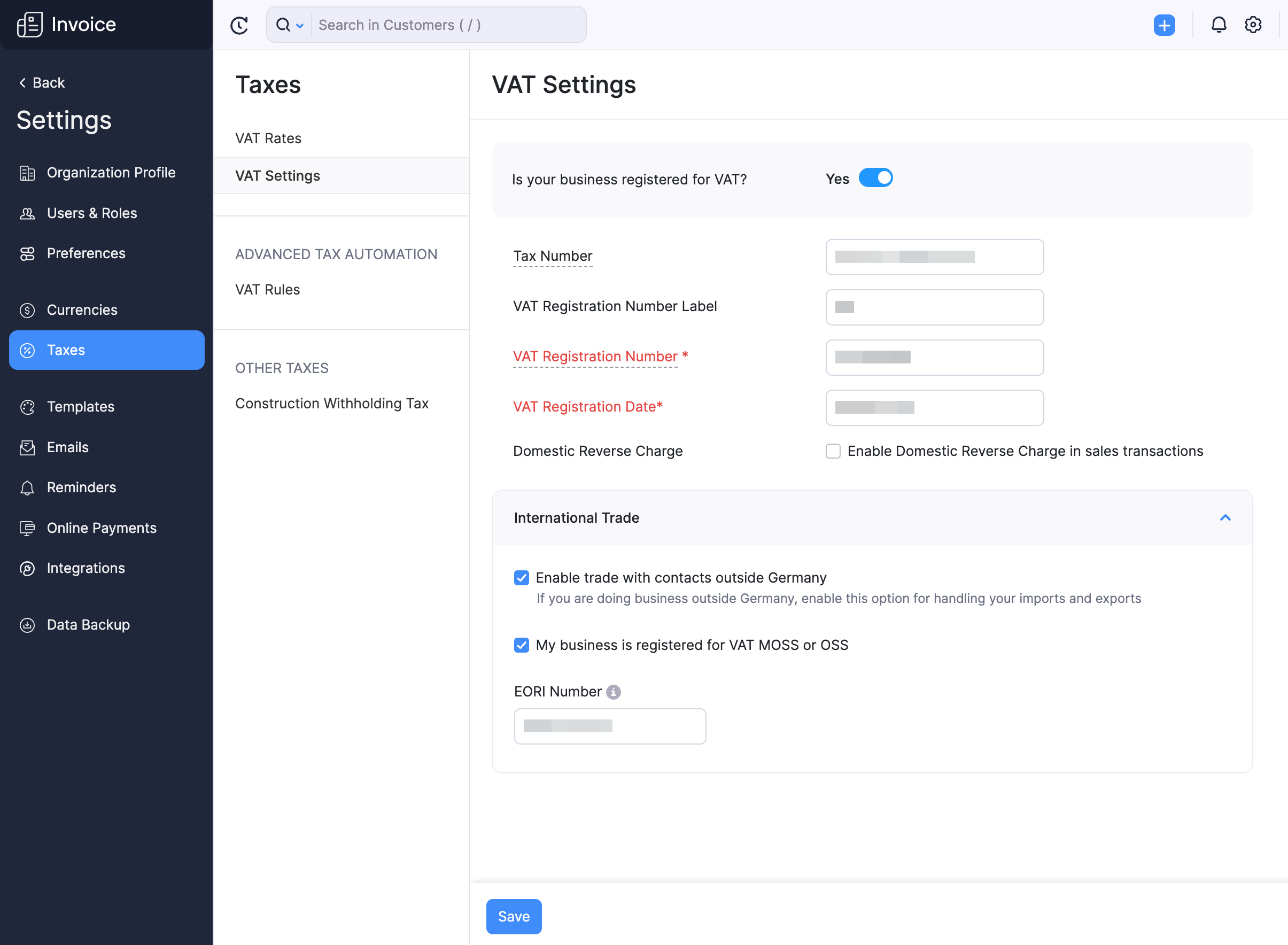 Vat Settings