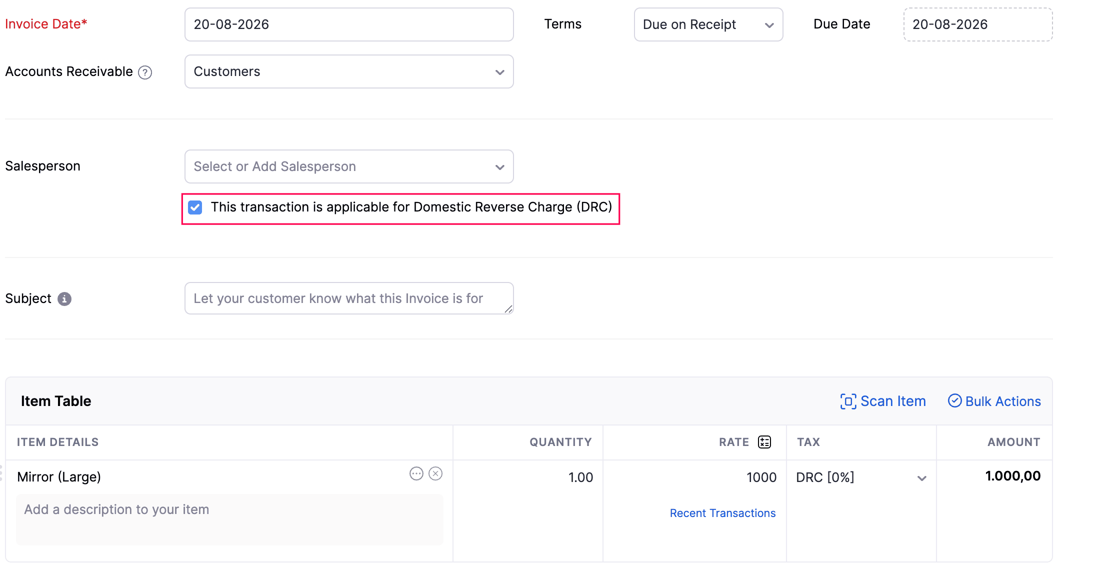 Apply DRC to a Sales Transaction