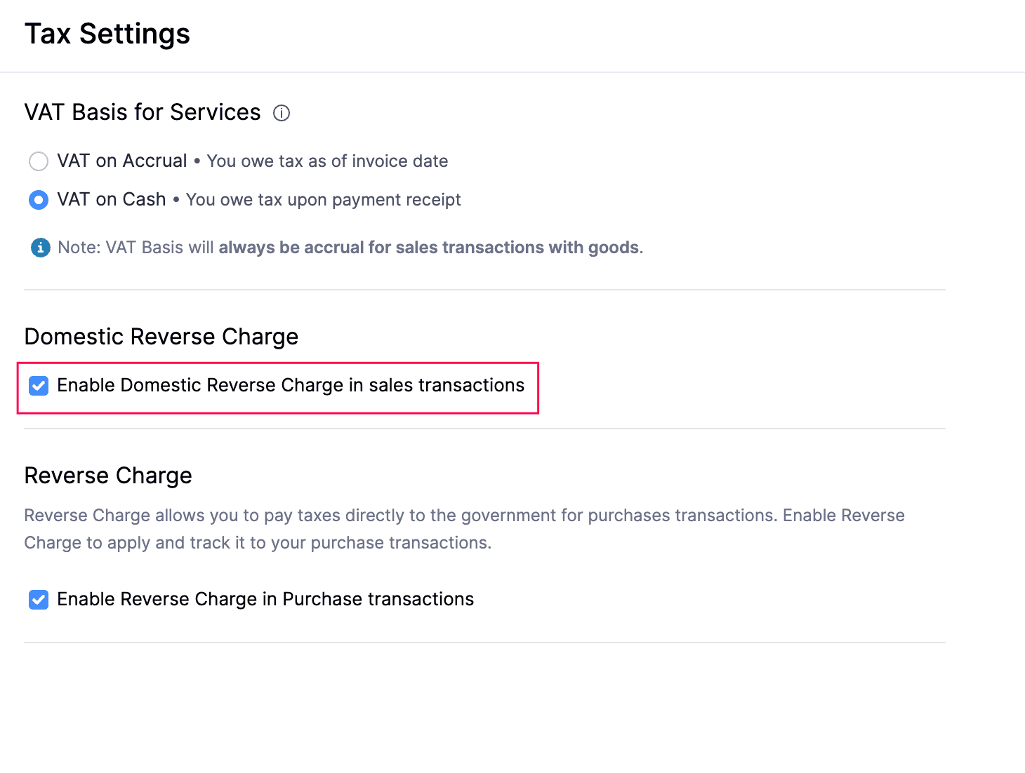 Enable Domestic Reverse Charge for Sales Transactions