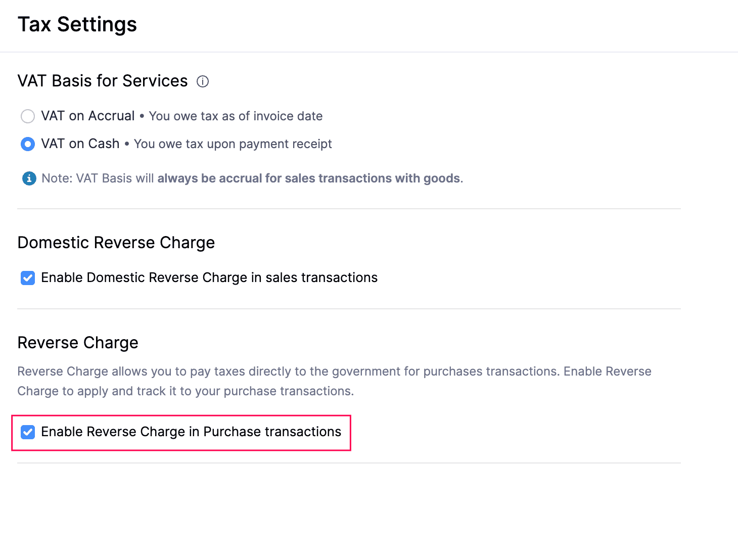 Enable Reverse Charge for Purchase Transactions