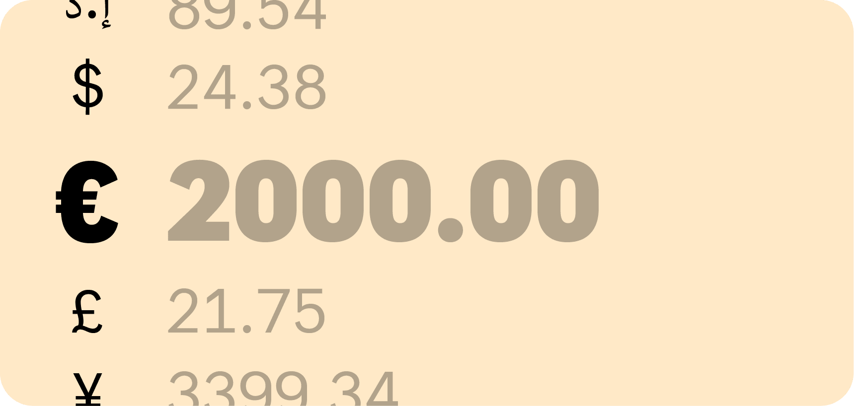 Numbers with global currency symbols highlights Zoho Books' multi-currency feature